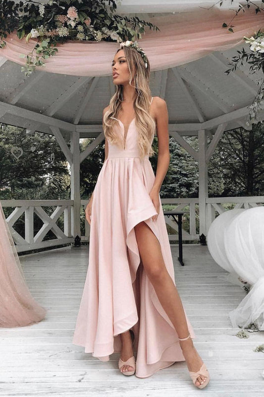 Simple Pink Satin Long Prom Dress Pink Formal Gown