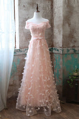 Pink Lace Tulle Long Prom Dress Pink Evening Dress