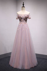 Pink Tulle Lace Long Prom Dress Pink Tulle Evening Dress