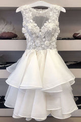 Cute White Tulle Lace Short Prom Dress White Lace Cocktail Dress