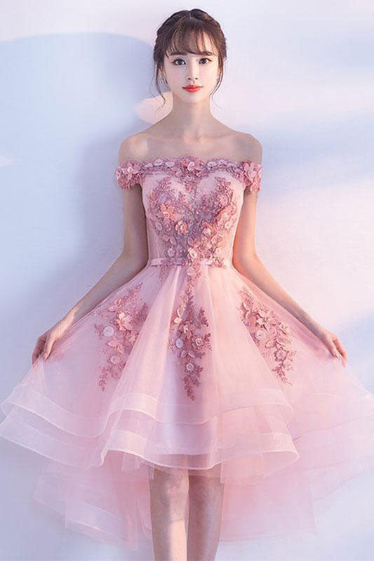 Cute Pink Tulle Lace Short Prom Dress Cute Homecoming Dress