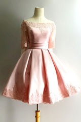 Pink Lace Short Prom Dress Pink Lace Homecoming Dress