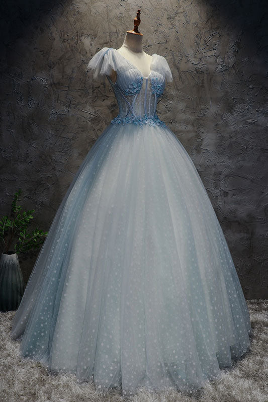 Light Blue Tulle Long Prom Dress Blue Tulle Evening Dress