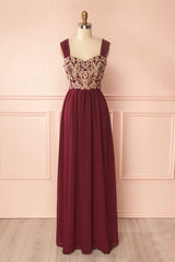 Burgundy Chiffon Lace Appliqu¨¦ Long Prom Dress Burgundy Evening Dress