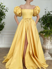 Simple Yellow Satin Long Prom Dress Yellow Evening Dress