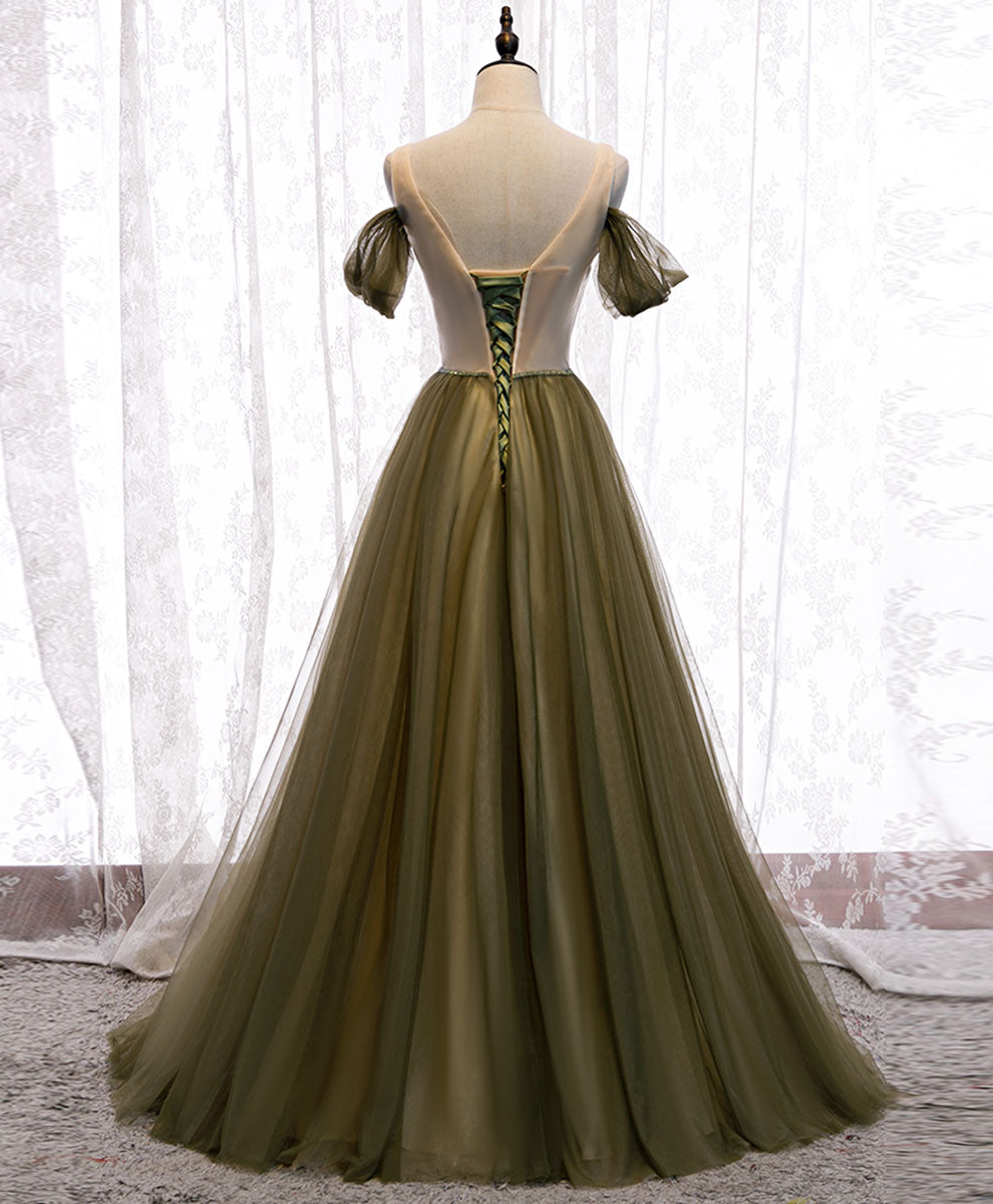 Simple Green Tulle Long Prom Dress Green Tulle Evening Dress