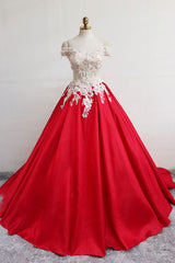 Red Satin Lace Long Prom Dress Red Evening Dress