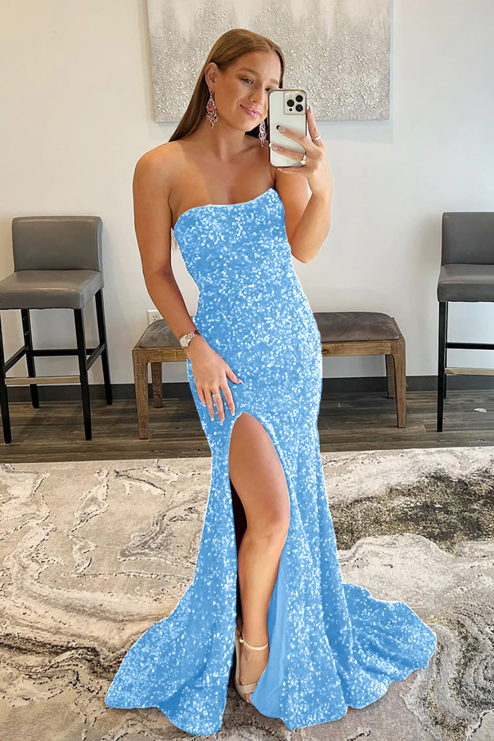 Sparkly Mermaid Royal Blue Sequin Prom Dress With Slit