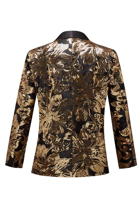 Elegant Golden Flower-Shaped Sequins Men's Blazer