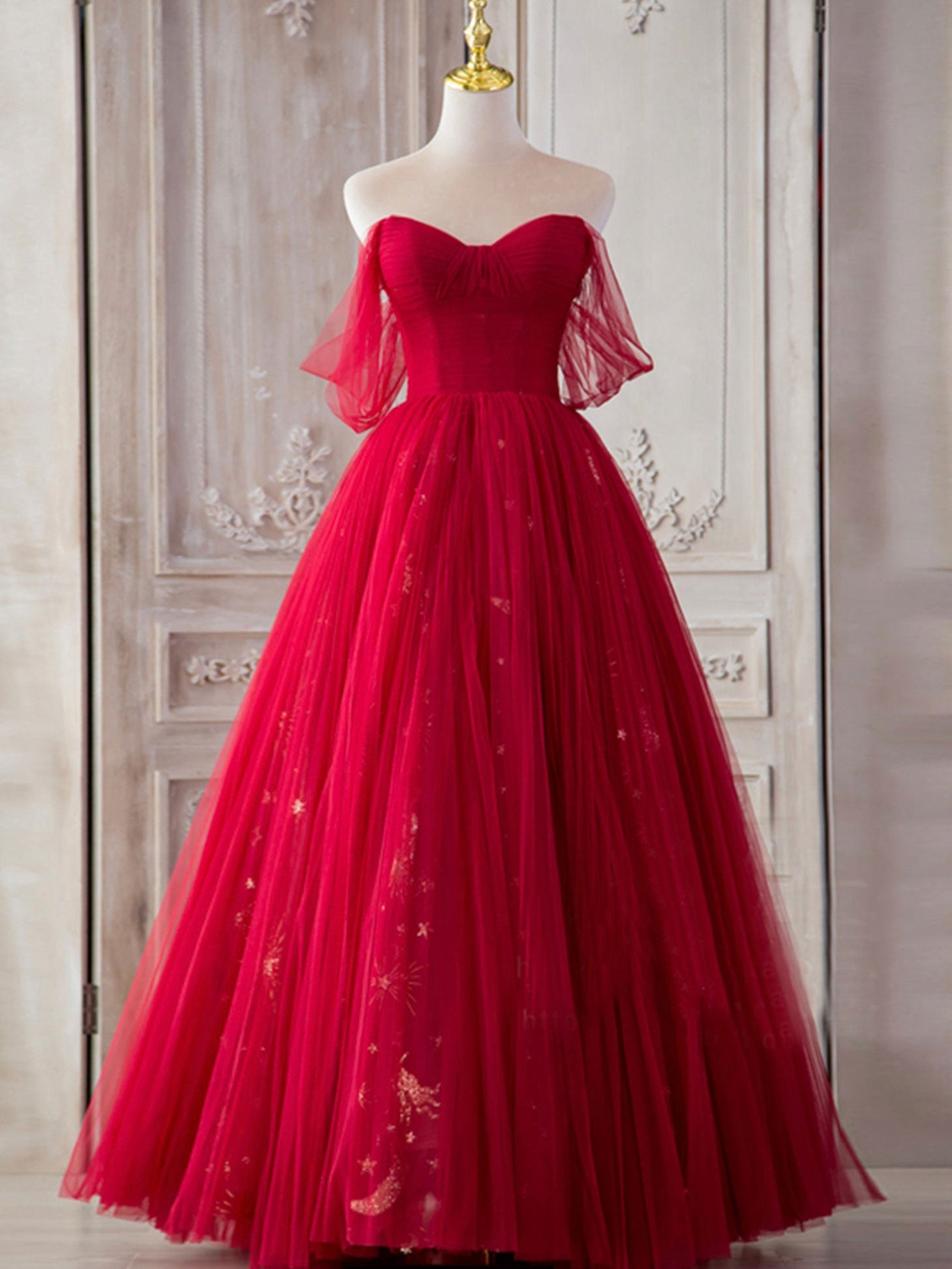 Simple Burgundy Tulle Long Prom Dress Burgundy Tulle Formal Dress