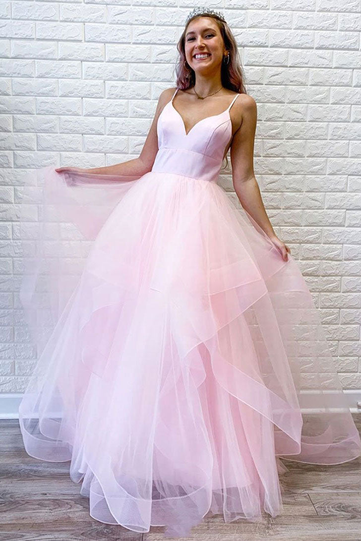 Pink Tulle Long Prom Dress Tulle Formal Dress