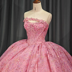 Pink Quinceanera Dress 3D Flowers Appliques Beading Sequins Sweetheart Ball Gowns Sweet 16 Party Dress