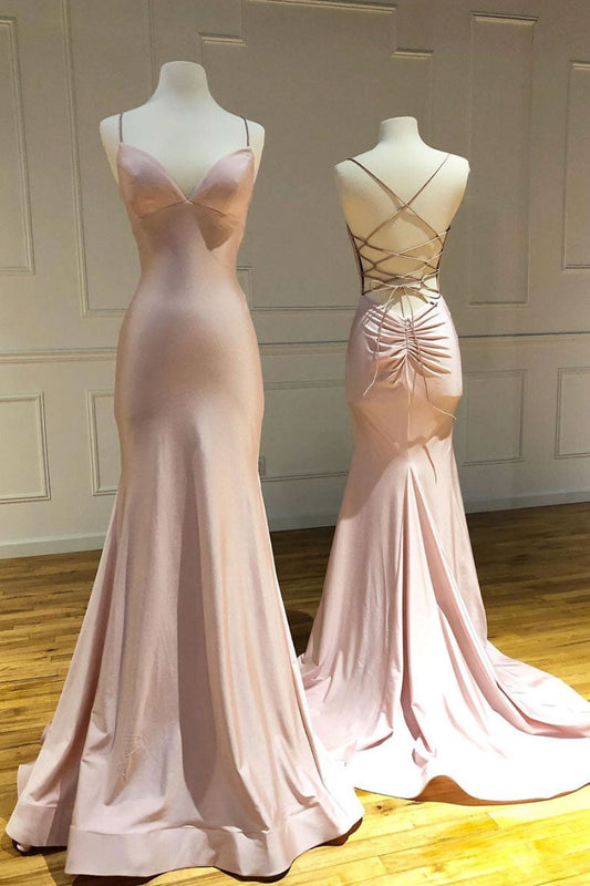 Pink Sweetheart Satin Long Mermaid Prom Dress Pink Evening Gown