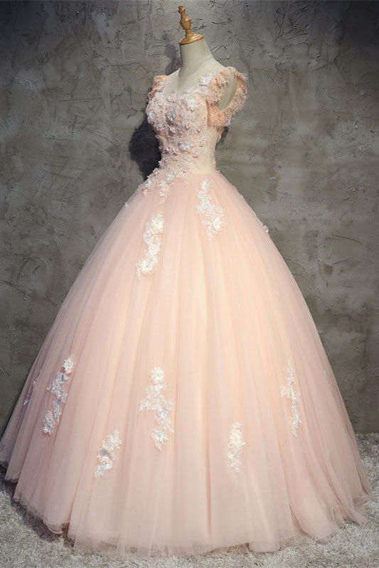 Pink Tulle Lace Long Prom Dress Pink Tulle Evening Dress