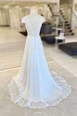 White V-Neck Lace Chiffon Long Prom Dress White Evening Dress