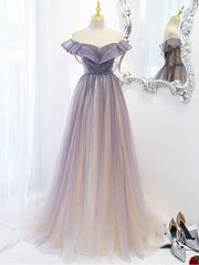 Purple Tulle Long Prom Dress Purple Evening Dress