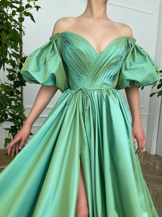 Simple Green Satin Long Prom Dress Green Evening Dress