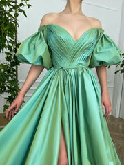 Simple Green Satin Long Prom Dress Green Evening Dress