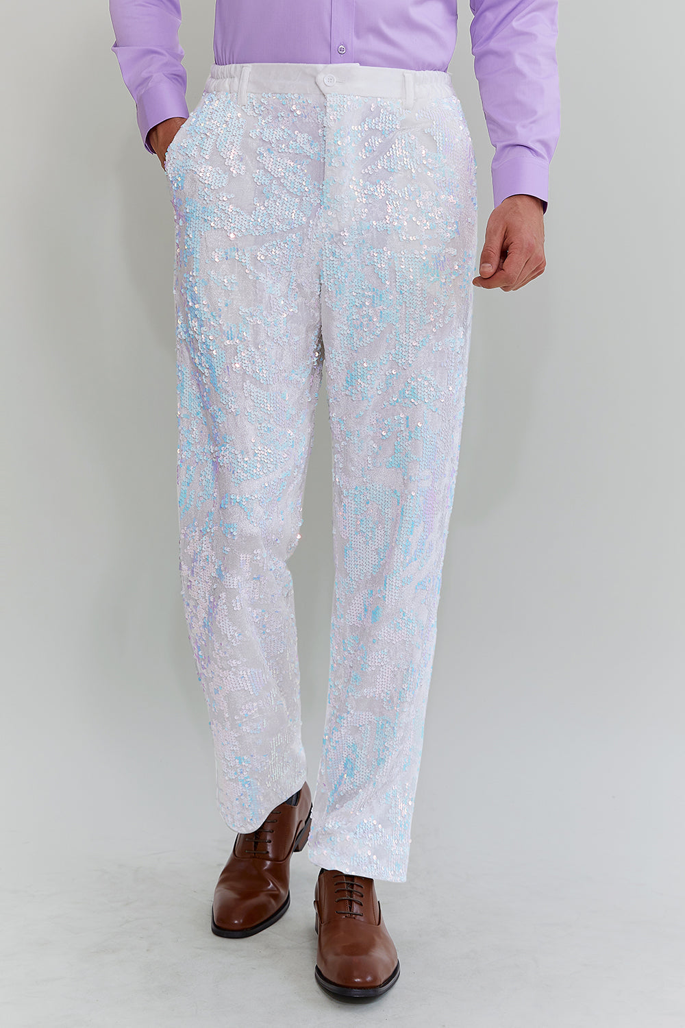 Sparkly White Sequined 2-Piece Men's Prom Homecoming Suit