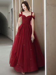 A-Line Sweetheart Neck Burgundy Long Prom Dress Burgundy Evening Dress