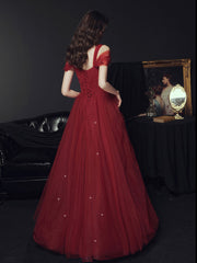 A-Line Sweetheart Neck Burgundy Long Prom Dress Burgundy Evening Dress