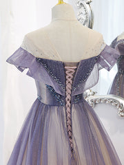 Purple Tulle Long Prom Dress Purple Evening Dress