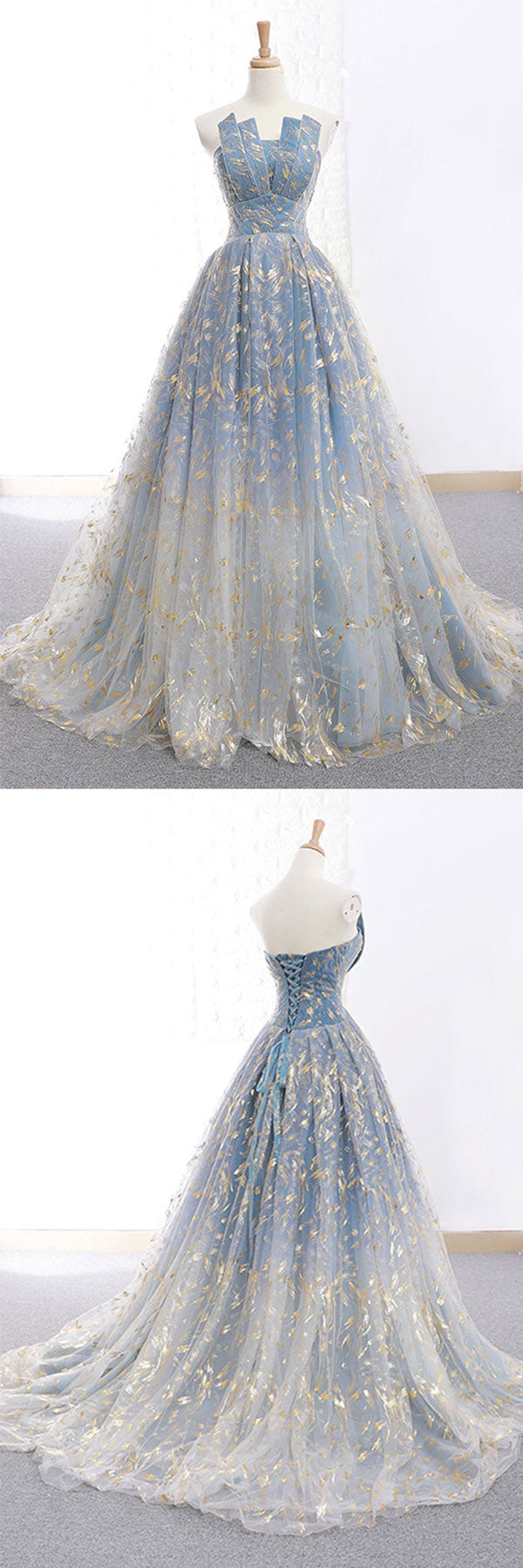 Blue Tulle Long Prom Dress Blue Tulle Evening Gown