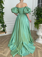 Simple Green Satin Long Prom Dress Green Evening Dress