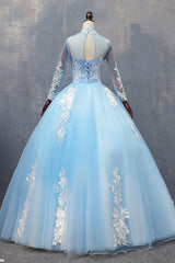 Blue Tulle Lace Long Prom Dress Blue Tulle Lace Evening Dress