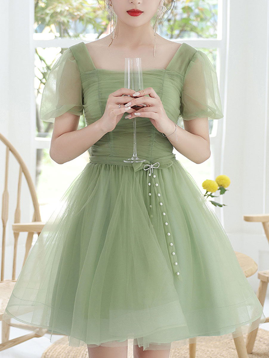 Green Tulle Short Prom Dress Green Homecoming Dress