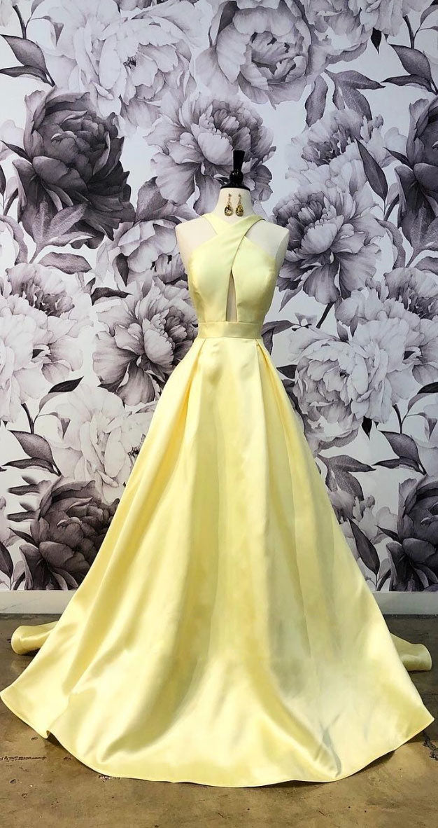 Simple Yellow Satin Long Prom Dress Yellow Evening Dress