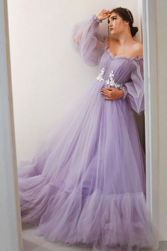 Purple Tulle Long Prom Dress Purple Tulle Formal Dress