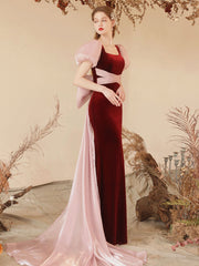 Burgundy Mermaid Velvet Long Prom Dress Burgundy Formal Dress