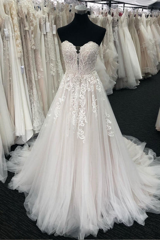 Unique Sweetheart Neck Tulle Lace Long Prom Dress Tulle Wedding Dress