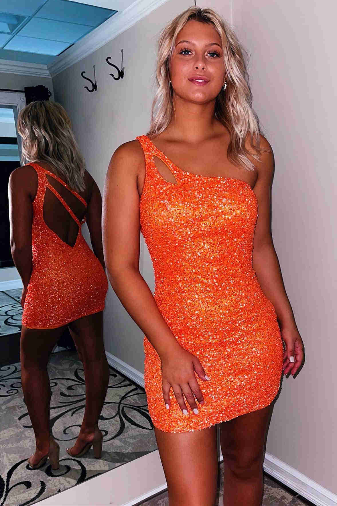 magdalene pretty sparkly bodycon sexy one shoulder style sequin styles short homecoming dress with keyhole