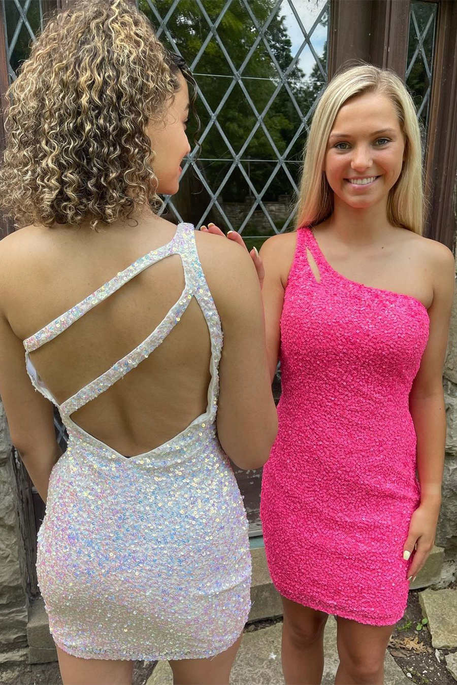 magdalene pretty sparkly bodycon sexy one shoulder style sequin styles short homecoming dress with keyhole