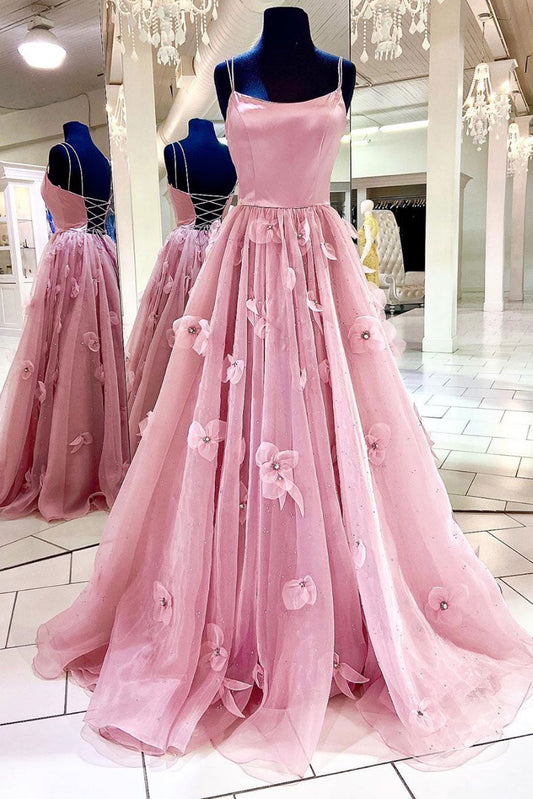 Pink Tulle Long Prom Dress Pink Tulle Formal Gown