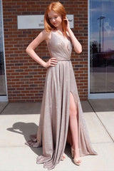 Simple V-Neck Sequin Satin Long Prom Dress Sequin Evening Dress