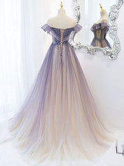 Purple Tulle Long Prom Dress Purple Evening Dress