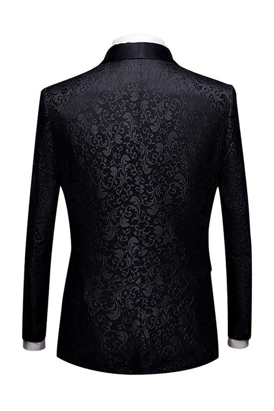 Timeless Black Jacquard Shawl Lapel Men's 2-Piece Suit