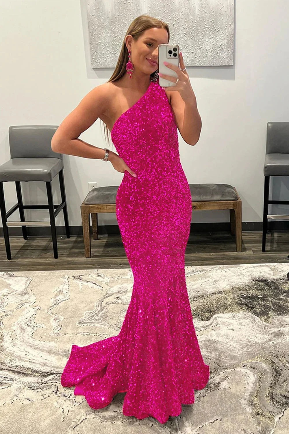 Burgundy Mermaid Sequins Long Prom Dress