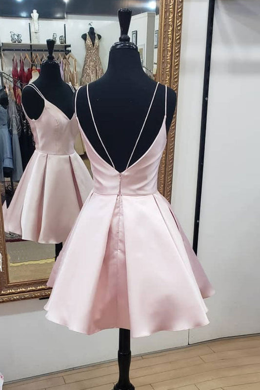 Pink V-Neck Short Prom Dress Pink Homecoming Dress