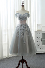 Gray Lace Tulle Prom Dress Gray Lace Evening Dress