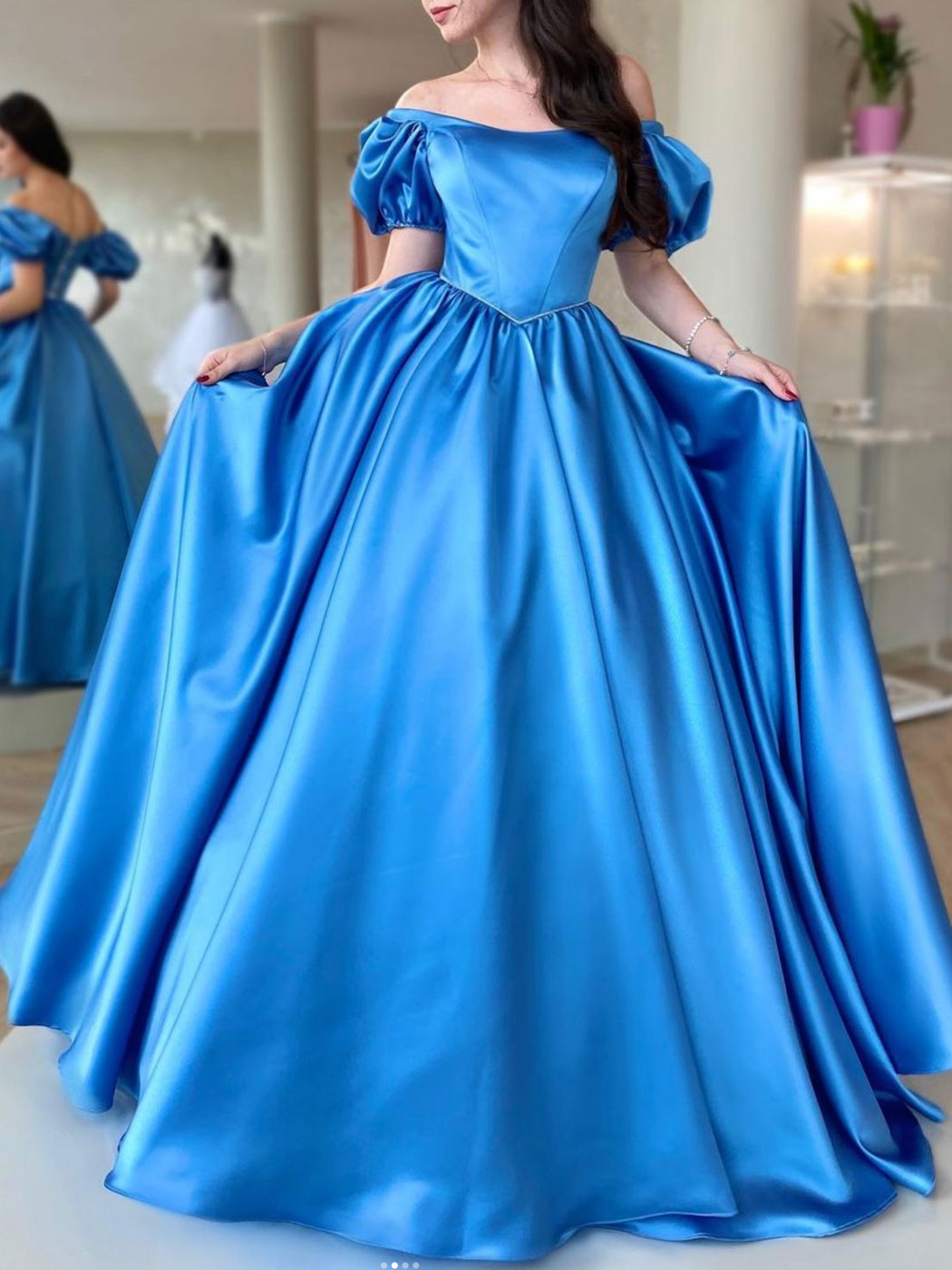 Blue Satin Long Prom Dress A-Line Long Blue Graduation Dress