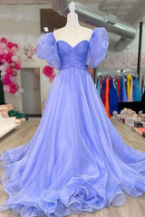 Lavender Strapless A-Line Elegant Prom Dress with Puff Sleeves