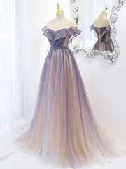 Purple Tulle Long Prom Dress Purple Evening Dress