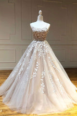 Champagne Tulle Lace Long Prom Dress Champagne Lace Formal Dress