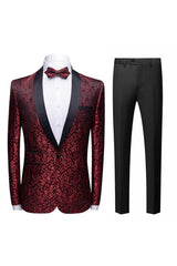 Timeless Black Jacquard Shawl Lapel Men's 2-Piece Suit