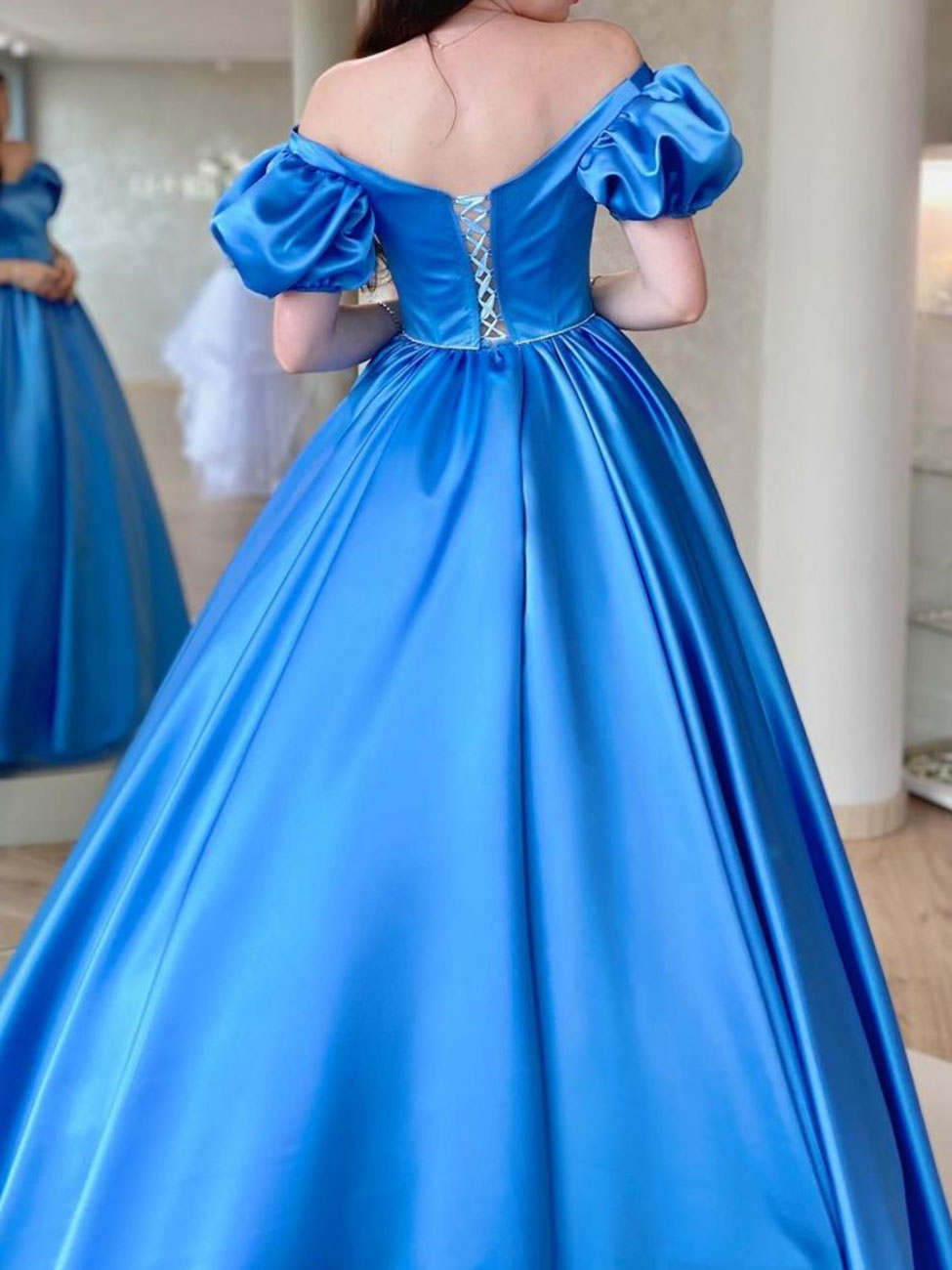 Blue Satin Long Prom Dress A-Line Long Blue Graduation Dress