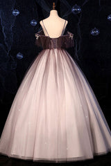 Coffee One-Shoulder Tulle Long Prom Gown Coffee Tulle Formal Dress